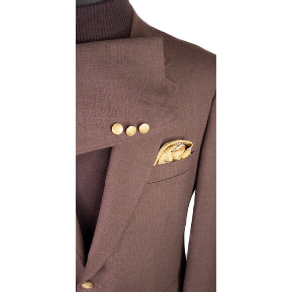 Stafford Two Gold Tone Button Blazer Jacket Brown 41R Sport Coat Solid Wool - Picture 6 of 14